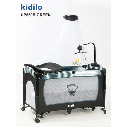 Newborn Foldable Portable Modern Kidilo Luxury Baby Crib, Convertible 3 in 1 Bedside Crib with Mosquito Net for Nursery UP650B