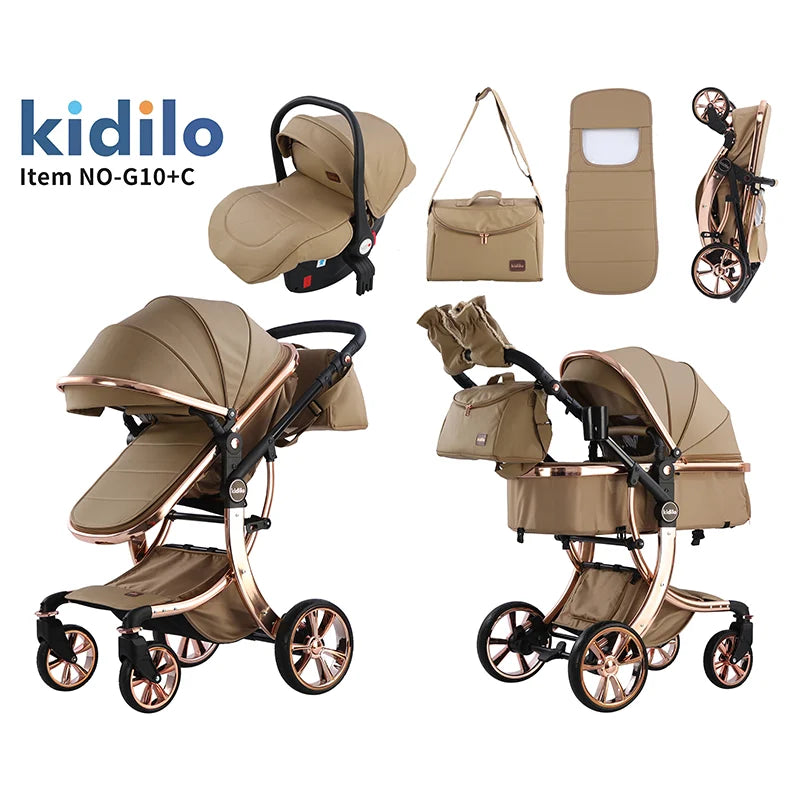 0-3 Years 3 in 1kidilo Baby Stroller with Car Seat, Non-Toxic Durable Foldable Travel Stroller for Toddlers Daily Walks G10+C