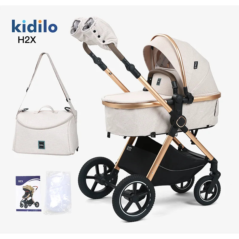 Kidilo 0-3 Years 3 in 1 Baby Stroller with Car Seat Non-Toxic Durable Foldable Travel Stroller for Toddlers Family Trips H2X