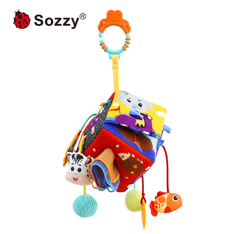 Sozzy Custom Sensory Education Baby Hanging Rattle Toys Soft Activity Plush Toy Montessori Pull String Toys
