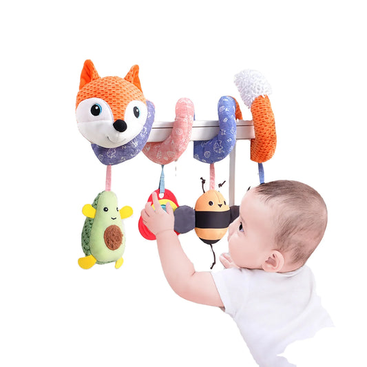 SOZZY Custom Fox Animal Crib Hanging Toy Cotton Spiral Baby Rattles for Stroller Activity Newborn Squeaker Toy
