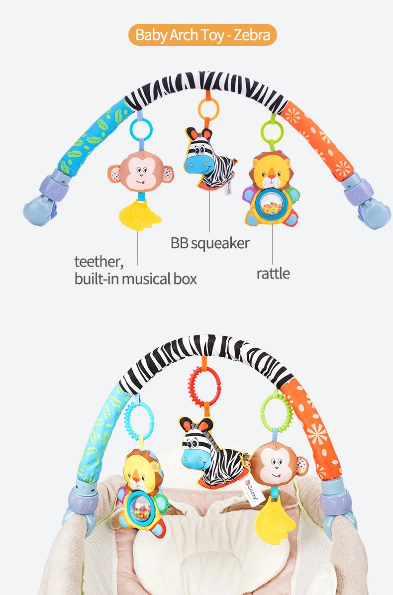 Wholesale Adjustable Zebra Baby Mobile Grasping Hanging Musical Pram Toys for Crib Stroller Activity Arch Car Seat Stroller Toys