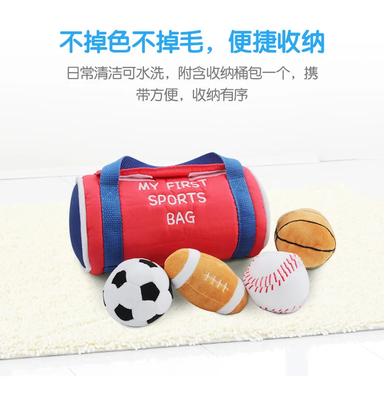 Custom Kids Pretend Plush Toys My First Sport Set Soft Plush Sensory Toys with Plush Soccer Football Balls for Child Baby