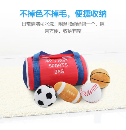 Custom Kids Pretend Plush Toys My First Sport Set Soft Plush Sensory Toys with Plush Soccer Football Balls for Child Baby