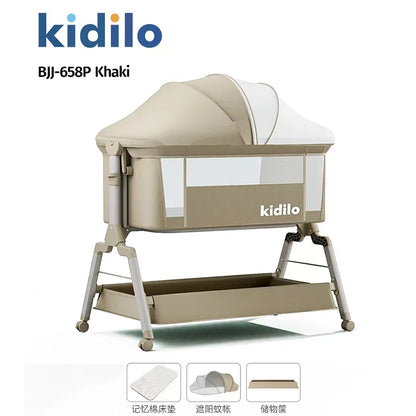 Newborn Foldable Portable Modern Kidilo Luxury Baby Crib, Convertible 3 in 1 Bedside Crib with Mosquito Net for Nursery BJJ-658P