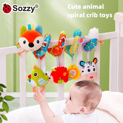 Interactive Elephant Giraffe Fox Baby Crib Mobile Hanging Toys Stroller Make Sounds Music Plastic Animal Play Rattles for