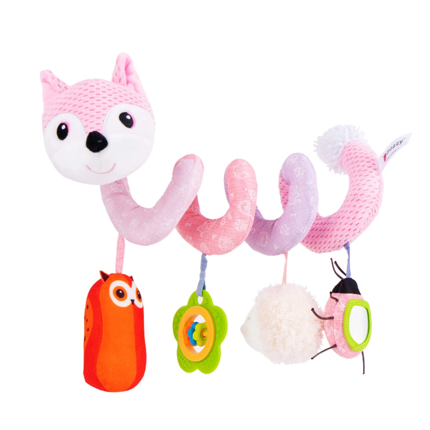 Custom logo Animal fox Hanging Plush Twisted Pram Toy Rattle Spiral Baby Spiral Bed Toys for Stroller Mobile Crib