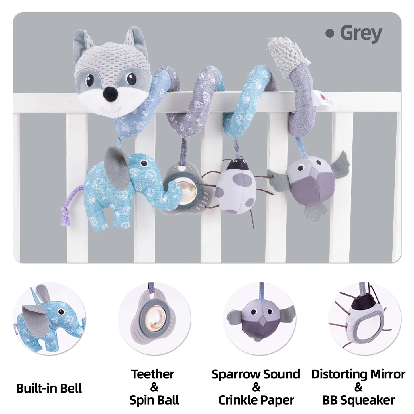 Factory Musical Toy Plush Stuffed Animal with Squeaker Hanging Rattle and Spiral Bed Toys for Baby's Stroller Crib and Mobile