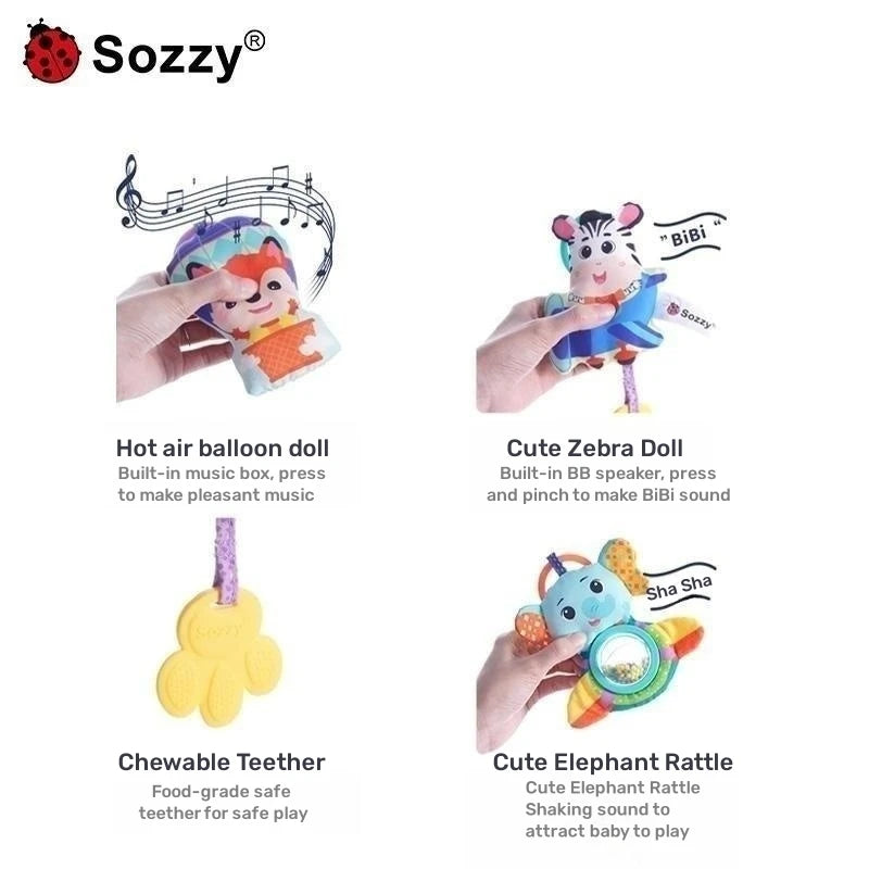 Sozzy Adjustable Animal zebra Baby Musical Baby Activity Pram Arch Crib Toys Activity Arch for Stroller
