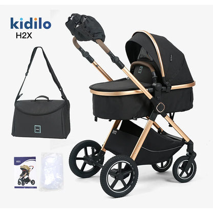 Kidilo 0-3 Years 3 in 1 Baby Stroller with Car Seat Non-Toxic Durable Foldable Travel Stroller for Toddlers Family Trips H2X