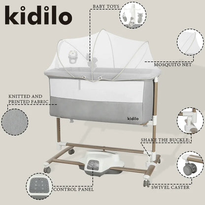 Kidilo Luxury 3-in-1 Convertible Bedside Crib Bed Foldable Modern Newborn Travel Portable Bed Mosquito Net Bedroom TY181