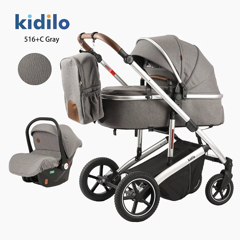0-3 Years 3 in 1 Kidilo Baby Stroller with Car Seat, Non-Toxic Durable Foldable Travel Stroller for Toddlers Family Trips 516+C
