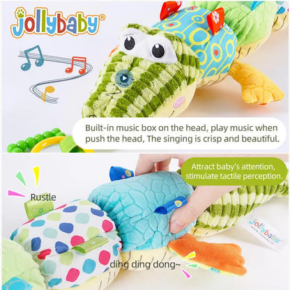 Jollybaby Animal crocodile Height Measurement Plush Toy Ruler Stuffed Multi-Textures Tummy Time Musical Toy with Rattles