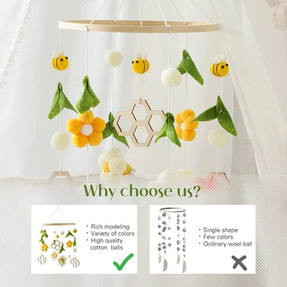 Customization Bee Animal Nursery Decoration Wooden Hanging Toy Baby Musical Crib Mobile Toys for Bed Crib