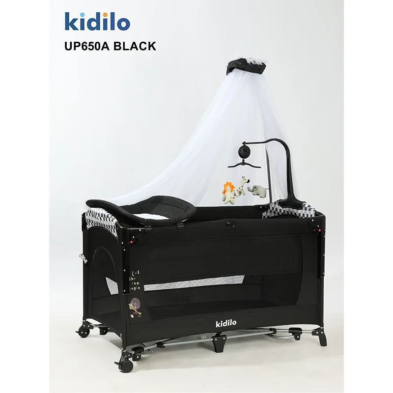 Newborn Foldable Portable Modern Kidilo Luxury Baby Crib, Convertible 3 in 1 Bedside Crib with Mosquito Net for Nursery UP650A