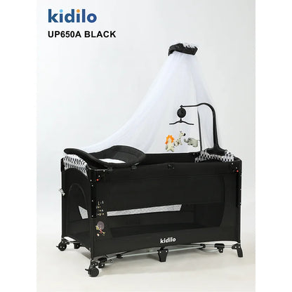 Newborn Foldable Portable Modern Kidilo Luxury Baby Crib, Convertible 3 in 1 Bedside Crib with Mosquito Net for Nursery UP650A