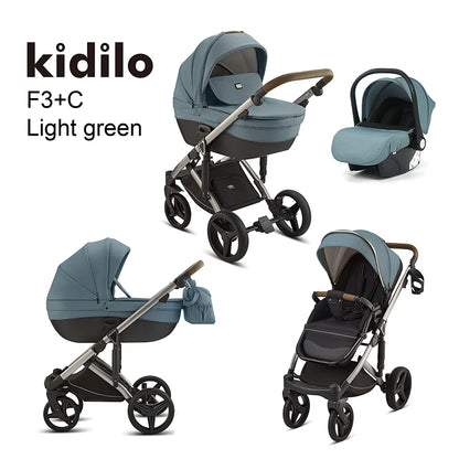 Kidilo 0-3 Years 3 in 1 Baby Stroller with Car Seat Non-Toxic Durable Foldable Travel Stroller for Toddlers Family Trips F3+C