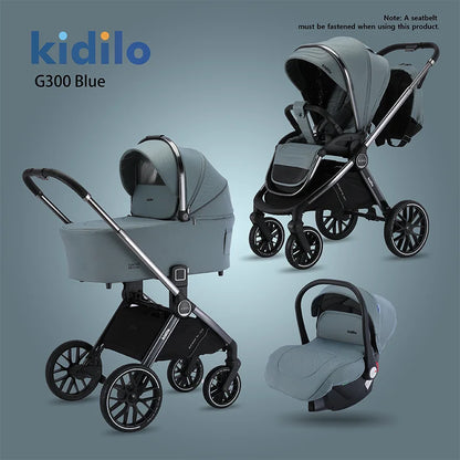 Kidilo 0-3 Years 3 in 1 Baby Stroller with Car Seat Non-Toxic Durable Foldable Travel Stroller for Toddlers Family Trips G300
