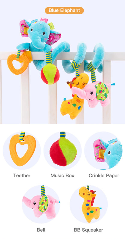 Manufacturer Custom Spiral Plush Elephant Toy Baby Rattle Hanging Animal Mobile for Infant for Bassinet Crib Carriage PP Cotton
