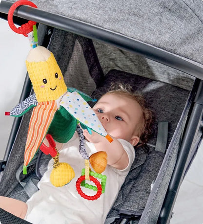 Manufacturer Custom Stuffed Baby Corn Toys Plush Soft Crinkle Sensory Hanging Toys for Baby Walker Stroller