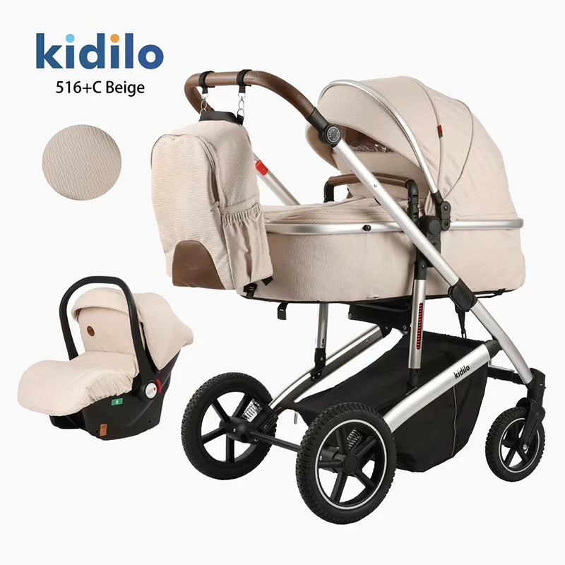 0-3 Years 3 in 1 Kidilo Baby Stroller with Car Seat, Non-Toxic Durable Foldable Travel Stroller for Toddlers Family Trips 516+C