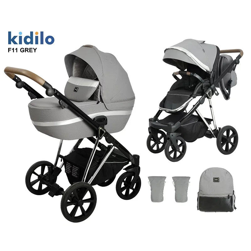 0-3 Years 3 in 1 Kidilo Baby Stroller with Car Seat, Non-Toxic Durable Foldable Travel Stroller for Toddlers Family Trips F11