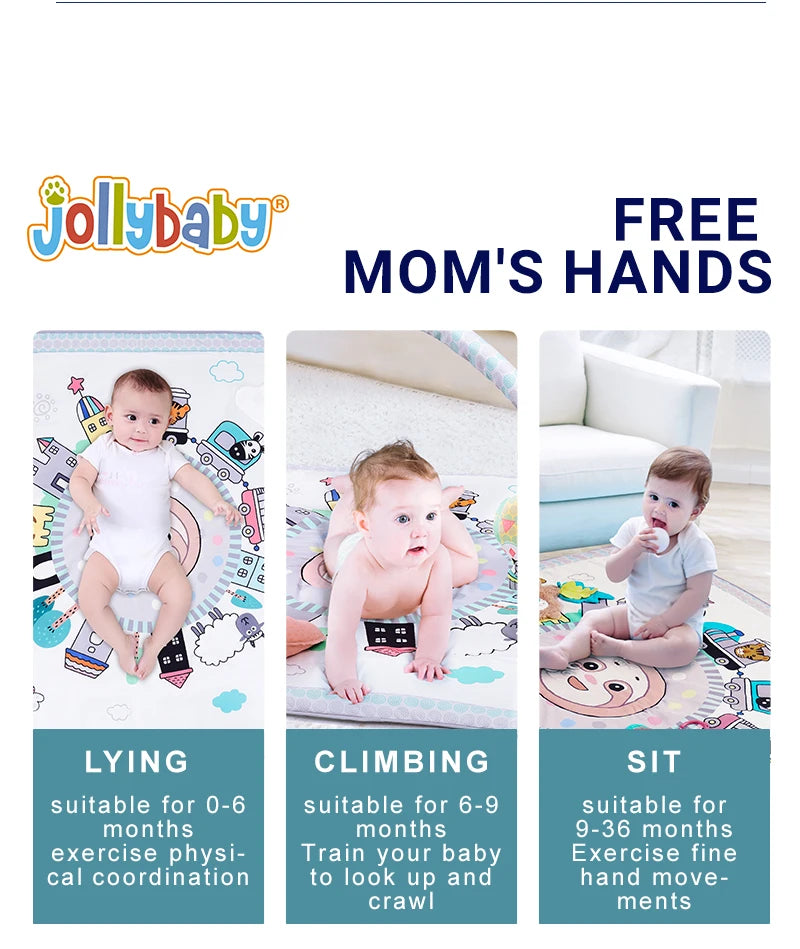 Jollybaby Eco-friendly Unisex Baby Activity Gym Mat Cotton Carpet Thicker Non-Slip Floor Mat Washable for Newborns Picnics