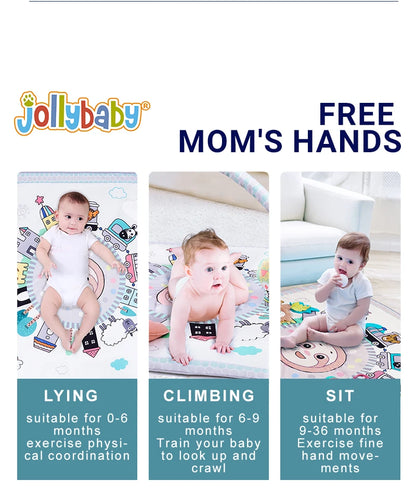 Jollybaby Eco-friendly Unisex Baby Activity Gym Mat Cotton Carpet Thicker Non-Slip Floor Mat Washable for Newborns Picnics