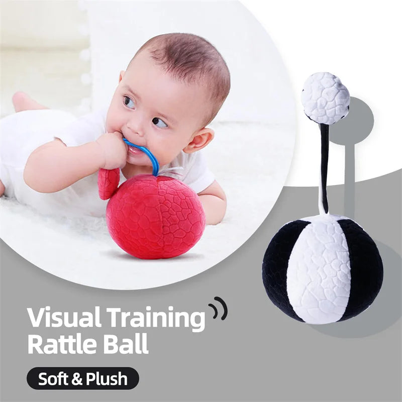 Jollybaby Sensory Soft Rattle Toy Early Education Development Visual Stuffed Ball for 0-3 Months Baby Black White Red