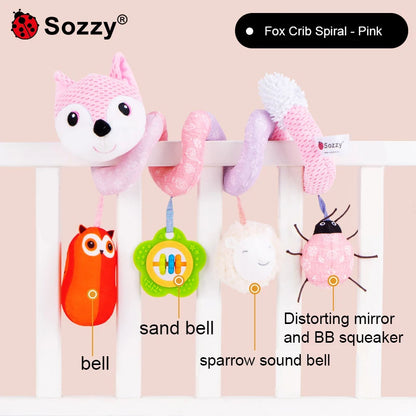 Custom logo Animal fox Hanging Plush Twisted Pram Toy Rattle Spiral Baby Spiral Bed Toys for Stroller Mobile Crib