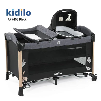 Kidilo Luxury 3-in-1 Convertible Bedside Crib Bed Newborn-Friendly Foldable Travel Play Baby Bed Mosquito Net for Bedroom AP940S