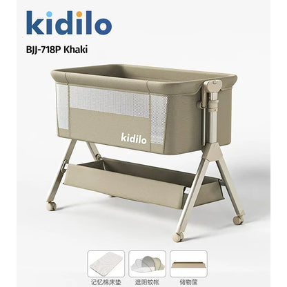 Newborn Foldable Portable Modern Kidilo Luxury Baby Crib, Convertible 3 in 1 Bedside Crib with Mosquito Net for Nursery BJJ-718P