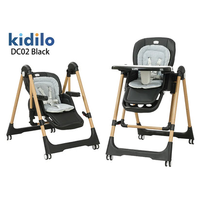 Kidilo 6-36 Months 3 in 1 Foldable Baby High Chair, Non-Toxic Feeding Chair for Home & Small-Space Toddler & Baby Dining DC02