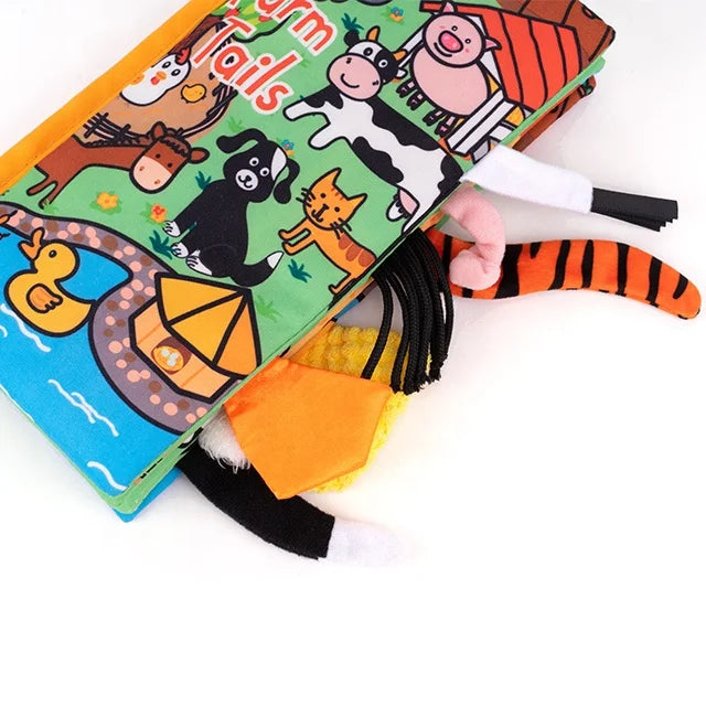 JOLLYBABY Unisex Educational Cloth Book Washable Soft Quiet Story Book Toys with Animal Tails Made of Polyester Fabric