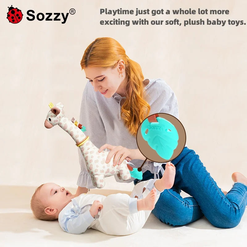 Jollybaby 2025 Soft Plush Animal Giraffe Toy Sensory Crinkle Hanging Soothing Car Seat Stroller Toy with Musical Feature