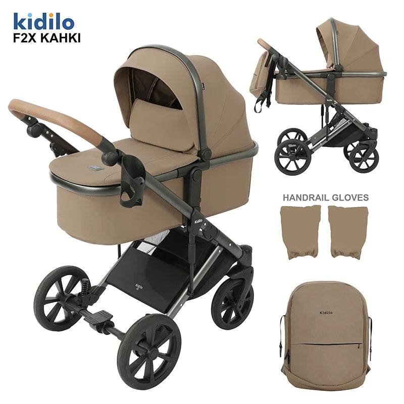 0-3 Years 3 in 1 Kidilo Baby Stroller with Car Seat, Non-Toxic Durable Foldable Travel Stroller for Toddlers Family Trips F2X