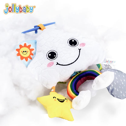 Jollybaby 2025 Unisex White 17*27cm Soft Plush Cloud Moon Hanging Rattle Baby Pull String Musical Stuffed Animal Toy PP Cotton