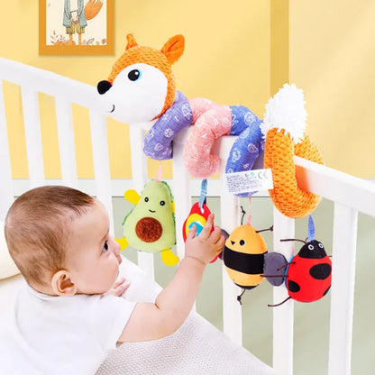 SOZZY Custom Fox Animal Crib Hanging Toy Cotton Spiral Baby Rattles for Stroller Activity Newborn Squeaker Toy