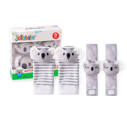 Jollybaby 4-Pack Newborn Koala Animals Soft Stuffed Infant Wrist Rattles Baby Rattle Socks Toys Set Comfortable Toy Gift