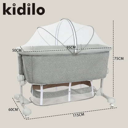 Newborn Foldable Portable Modern Kidilo Luxury Baby Crib, Convertible 3 in 1 Bedside Crib with Mosquito Net for Nursery BP-301