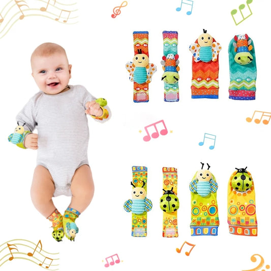 Custom Hand and Feet Baby Rattles Soft Baby Plush Insect Animal Foot Rattle Baby Socks Wrist Rattles Set for Newborn