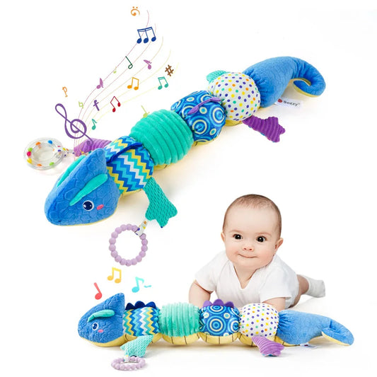 Sozzy High Quality Chameleon Caterpillar Soothing Soft Plush Rattles Tummy Time Toys Sensory Music Stuffed Animal Toy for Infant