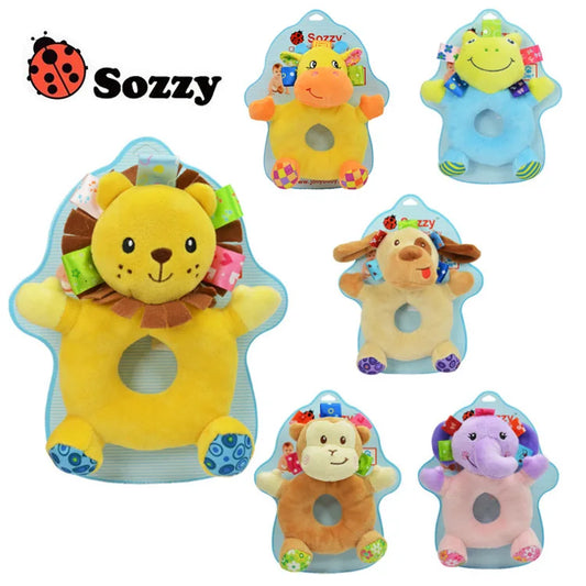 Jollybaby Custom Plush Baby Stuffed Animals Sensory Hand Rattle Ring Plush Toys for Newborn 0-12months