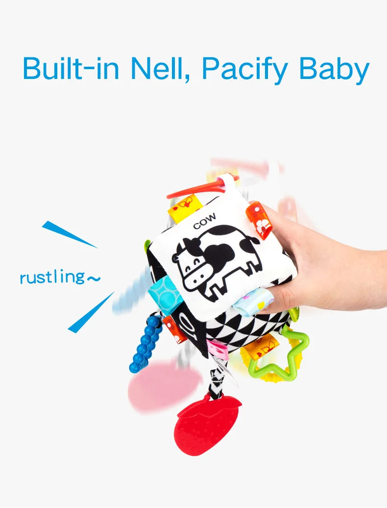 For Jollybaby Newborn Black White Activity Soft Toy Plush Teether Baby Rattle Hanging Educational Toy for Crib Car Seat
