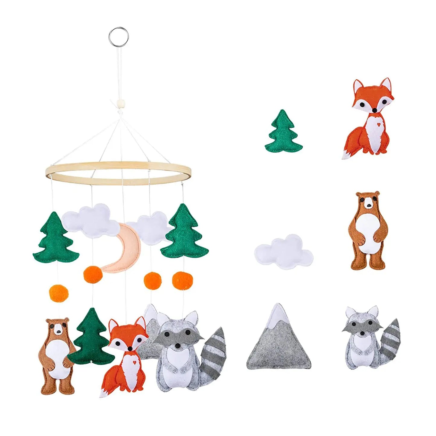 Custom Wood Felt Animal Baby Mobile Wind Chime Handmade Hanging Toys Baby Mobiles for Kids Crib Bed