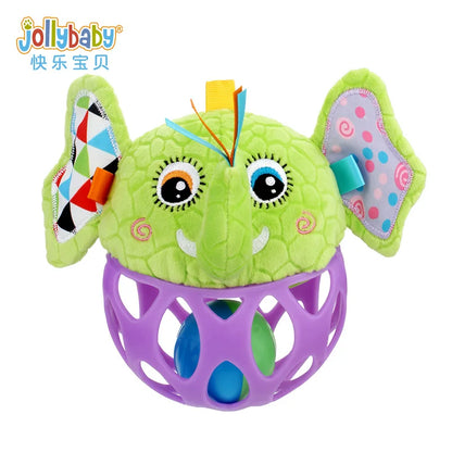 Wholesale Jollybaby Animal Owl lion Elephant Soft Plush Crinkling Rattle Toy Ball for Baby Playing 0-12months
