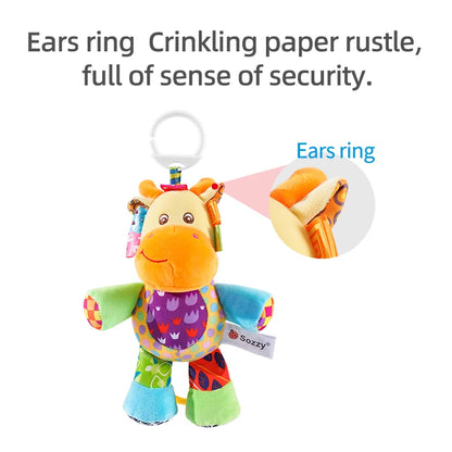 Custom Animal Soft Plush Stuffed Doll Hanging Musical Rattle Toys Baby Pulling Plushies Musical Toy for Newborn