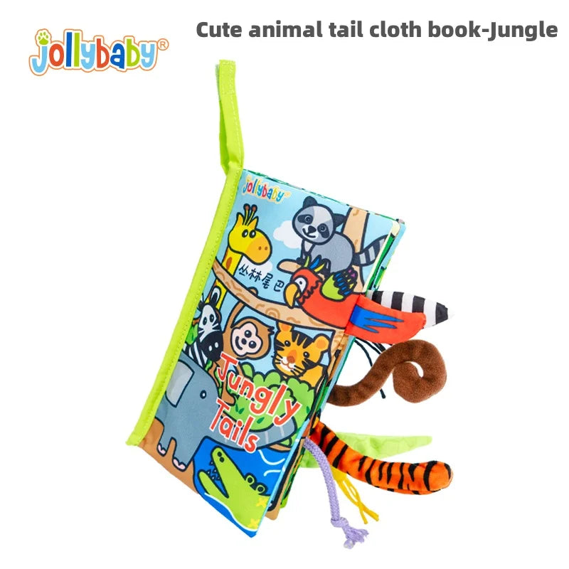 Jollybaby Hot Selling Washable Animal Soft Tails Early Sensory Educational Crinkle Paper Cloth Books Best Baby Toys