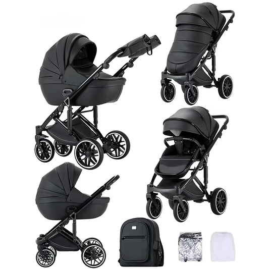 0-3 Years 3 in 1 Kidilo Baby Stroller with Car Seat, Non-Toxic Durable Foldable Travel Stroller for Toddlers Family Trips F2