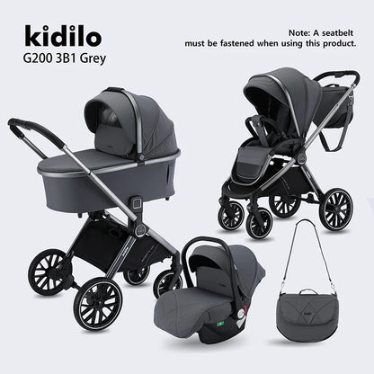 0-3 Years 3 in 1 Kidilo Baby Stroller with Car Seat Non-Toxic Durable Foldable Travel Stroller for Toddlers Family Trip G200 3B1